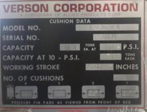 200 Ton Capacity Verson Straight Side Press For Sale