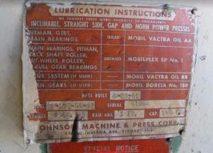 150 Ton Capacity Johnson Straigh Side Press For Sale
