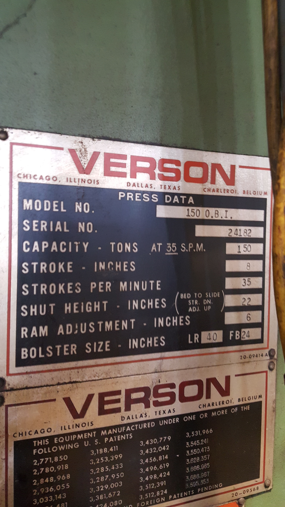 150 Ton Verson O.B.I. Press For Sale