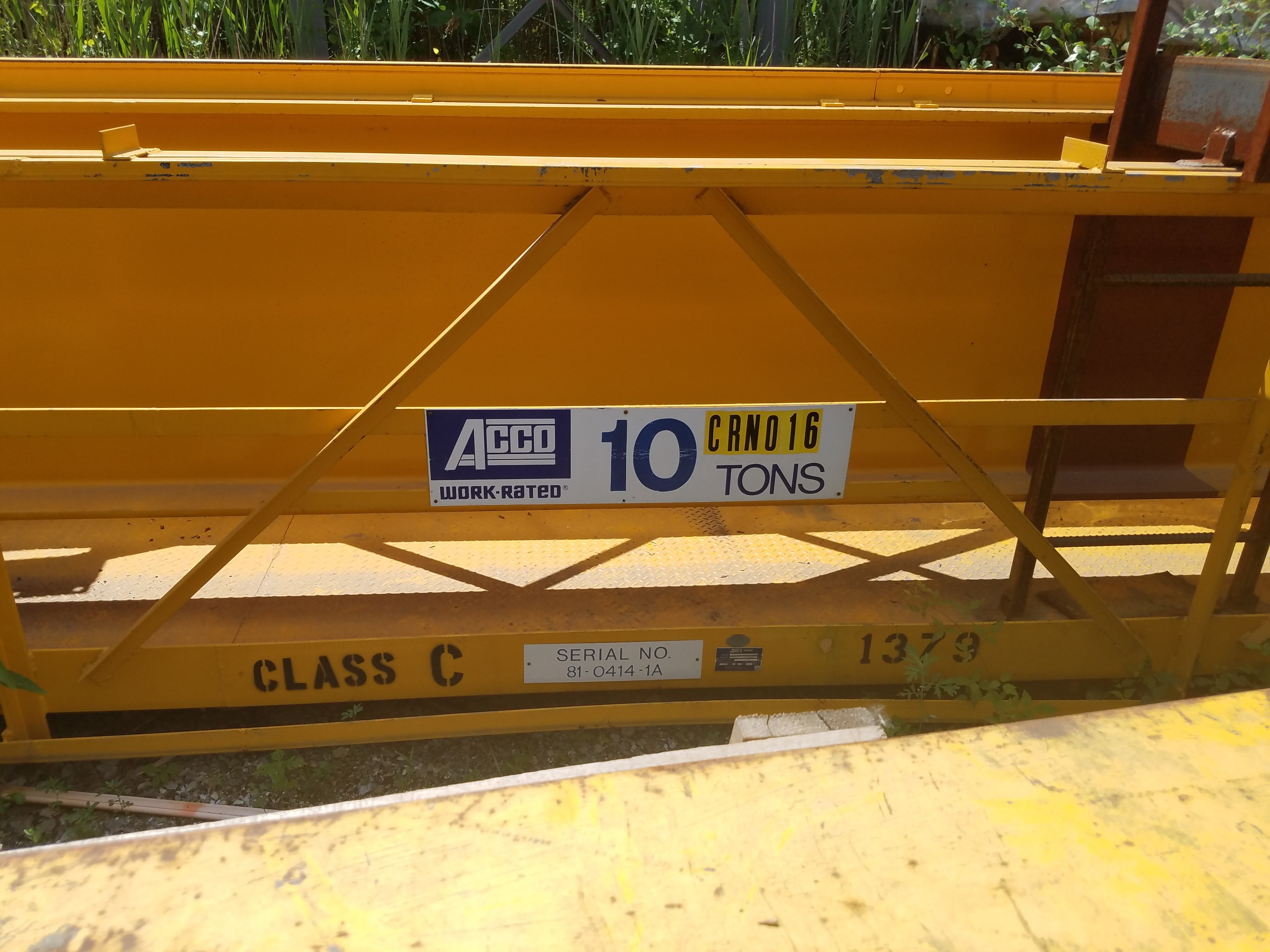 10 Ton Capacity Acco Overhead Bridge Crane For Sale 10tCapAccoOHBCFS